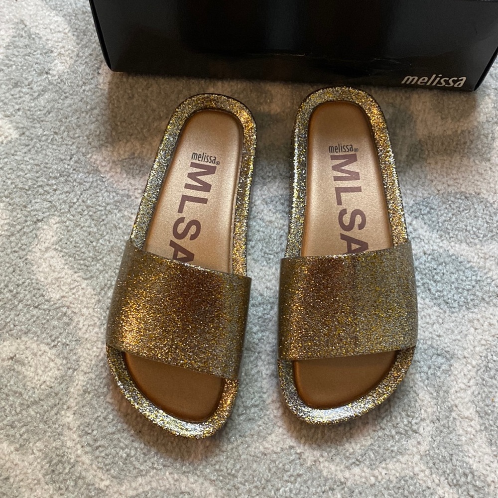 Gold sandal slides